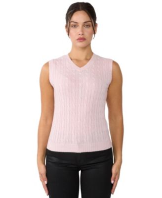Women's 100% Cashmere V Neck Cable-knit Sweater Vest