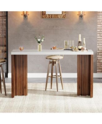 55.12" 1Pc Faux Marble Finished Modern Freestanding Home Bar Table