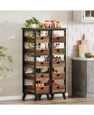 Wood Fruit and Vegetable Storage Rack, 5-Tier Narrow Snack Stand Fruit Basket Kitchen Stand, Pull-Out Utility Organizer for Kitchen