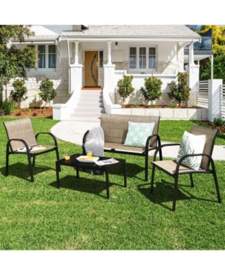 4 Pieces Patio Furniture Set with Glass Top Coffee Table