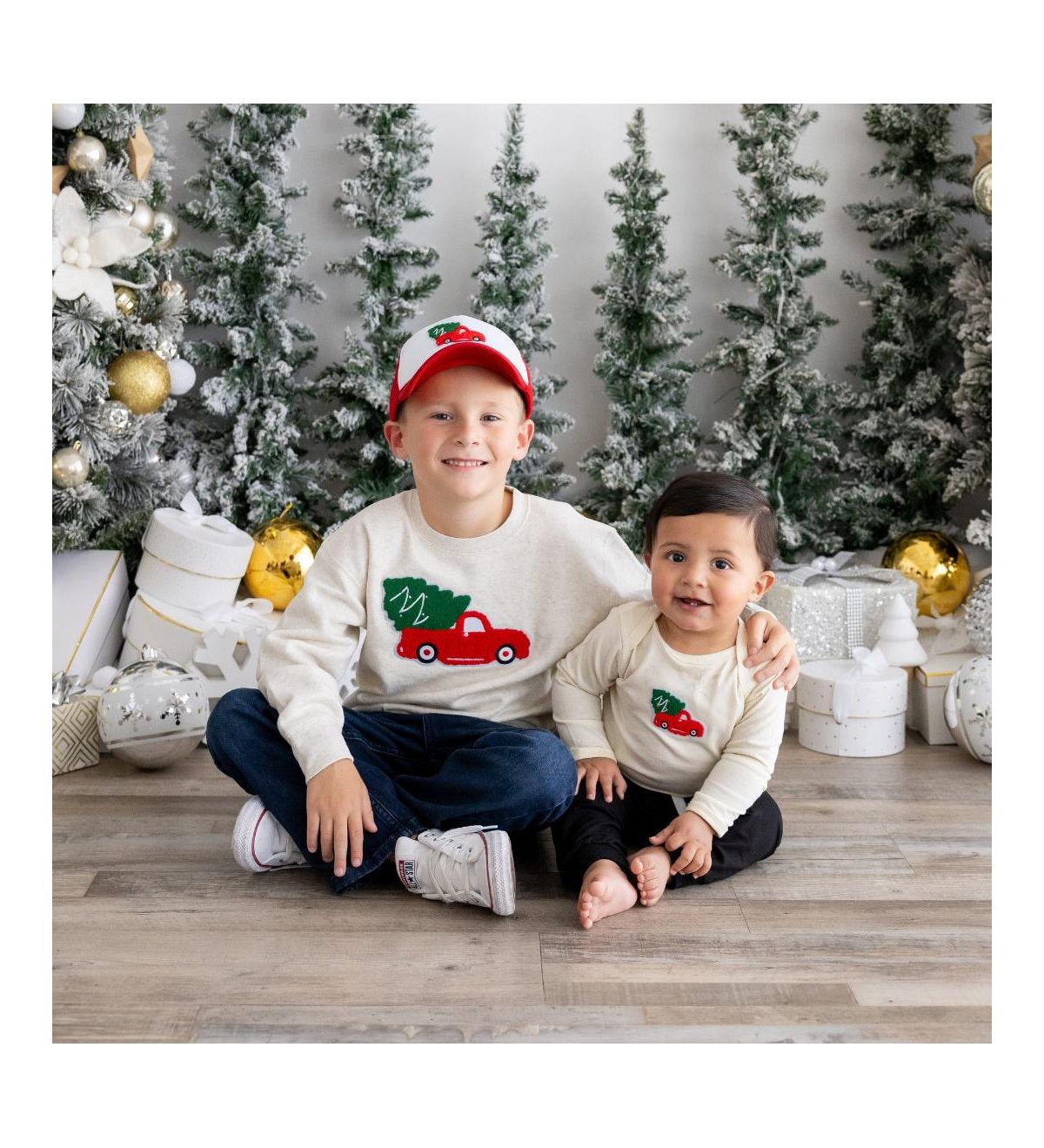 Sweet Wink Baby Boys Christmas Truck Patch Long Sleeve Bodysuit