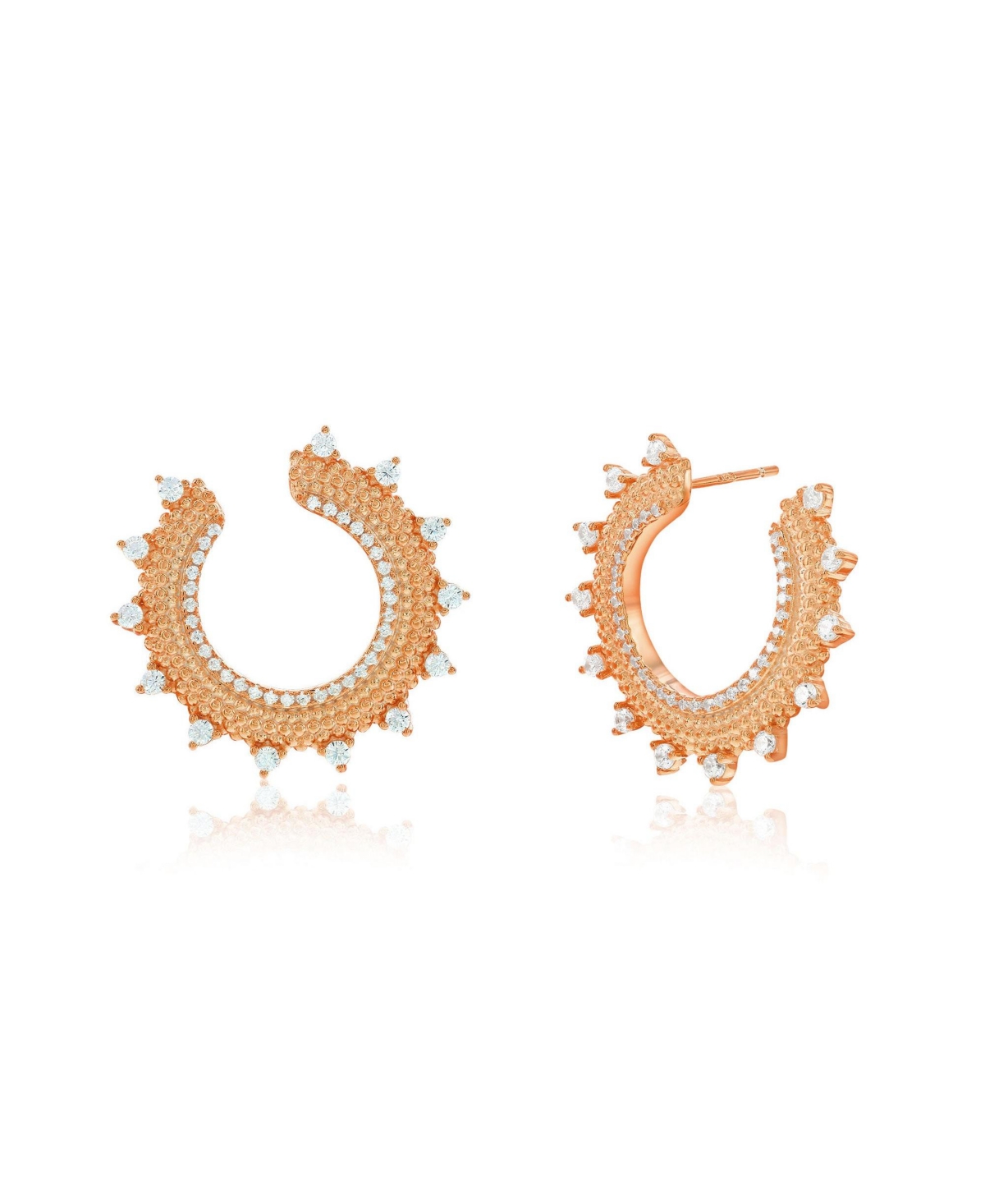 Suzy Levian New York Suzy Levian Sterling Silver White Cubic Zirconia Open Sunburst Circle Earrings