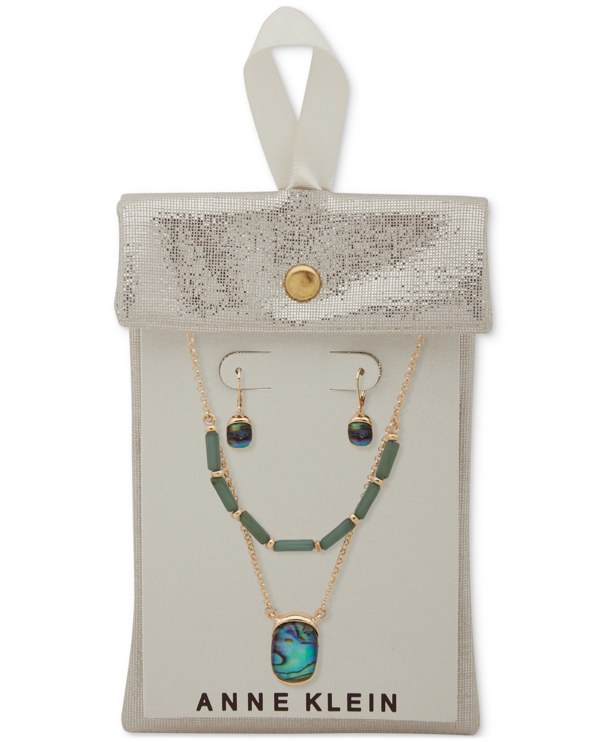 Anne Klein Gold-Tone 2-Pc. SetStone Layered Necklace & Matching Drop Earrings - Green