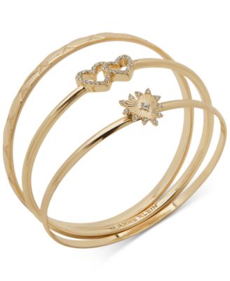 Anne Klein - Gold-Tone 3-Pc. Set Pav&eacute; Heart-Motif Bangle Bracelets