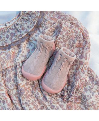 Toddler First Walk Sock Shoes - Cable Brandy Rose