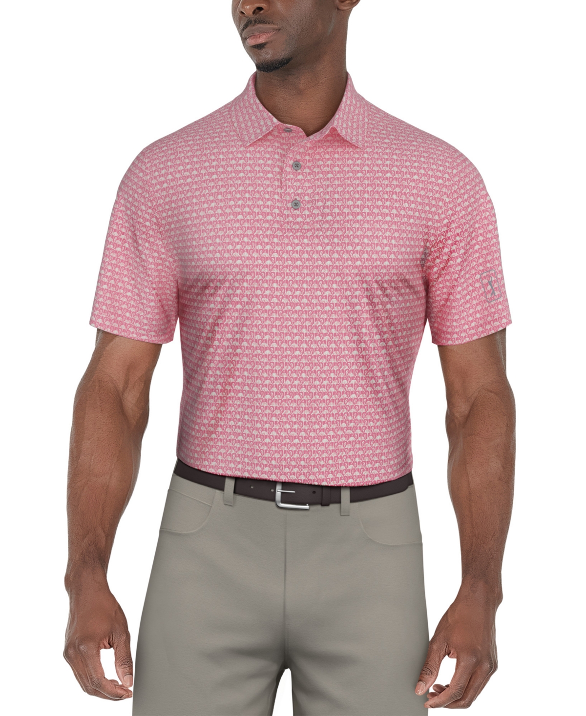 Men's Flamingo Geo-Print Performance Golf Polo Shirt - Plumeria