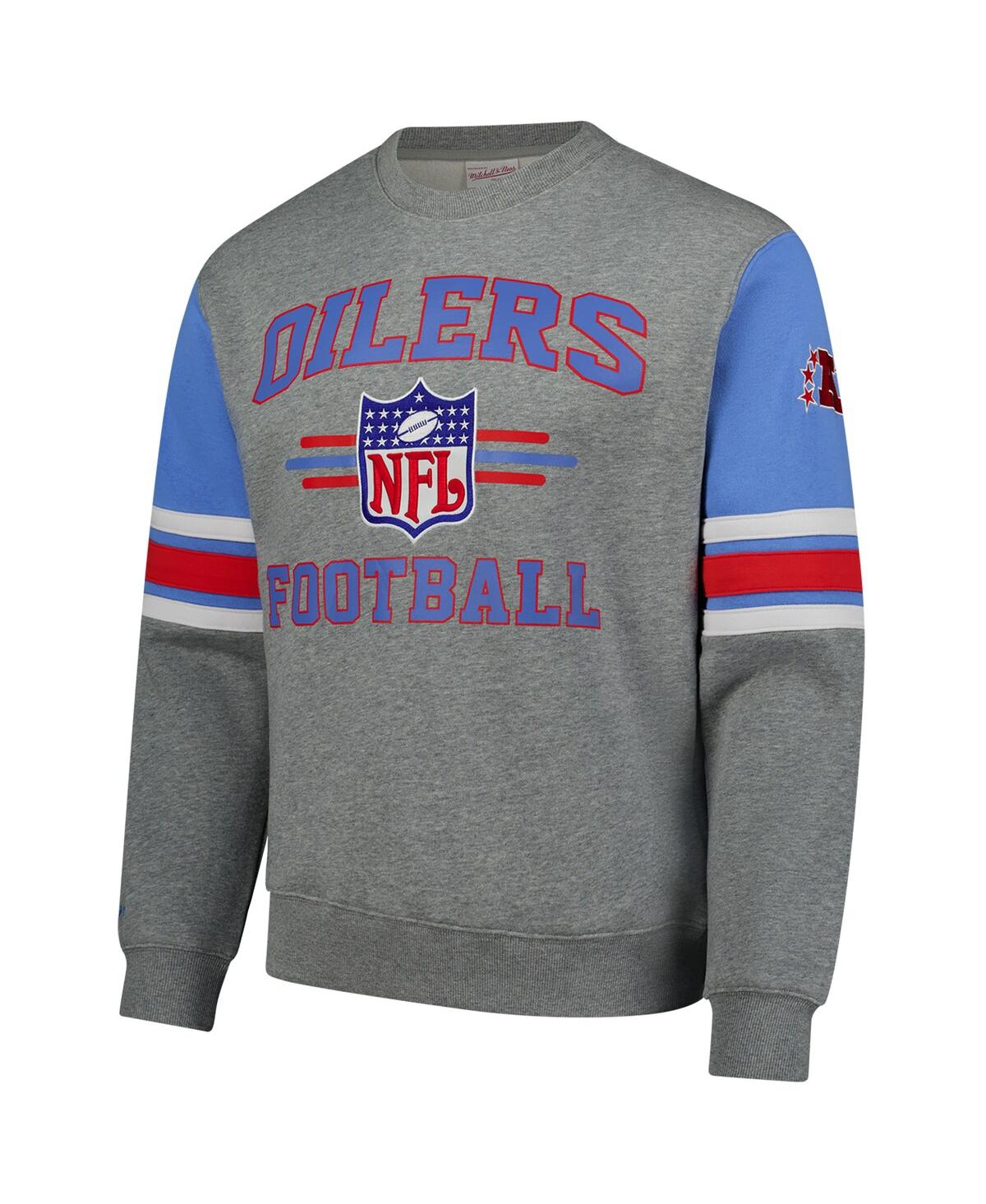 Mitchell & Ness Men'sHouston Oilers All Over 4.0 Vintage Logo Pullover Sweatshirt - Heather Gray