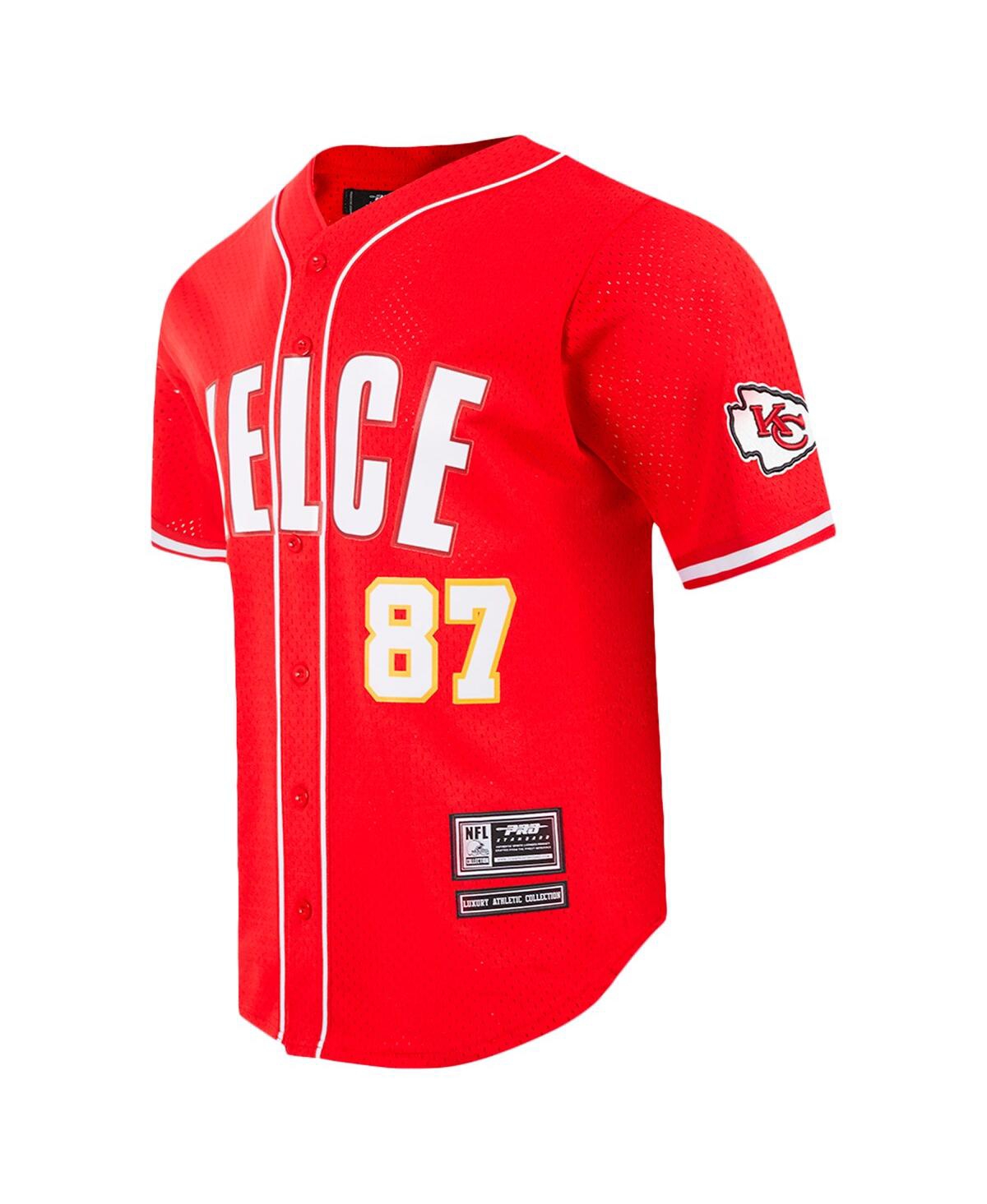 Pro Standard Men's Travis KelceKansas City Chiefs Mesh Button-Up Baseball Jersey - Red