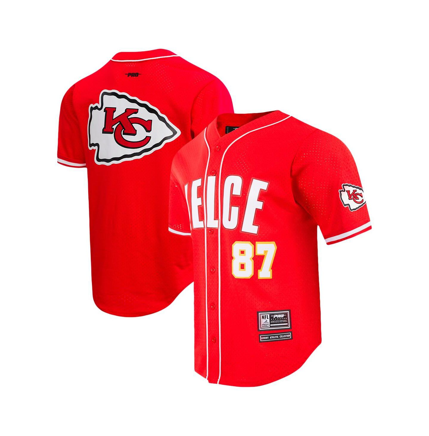 Мужской топ Pro Standard Travis Kelce Red Kansas City Chiefs Mesh Button-Up Baseball Jersey — фото 1