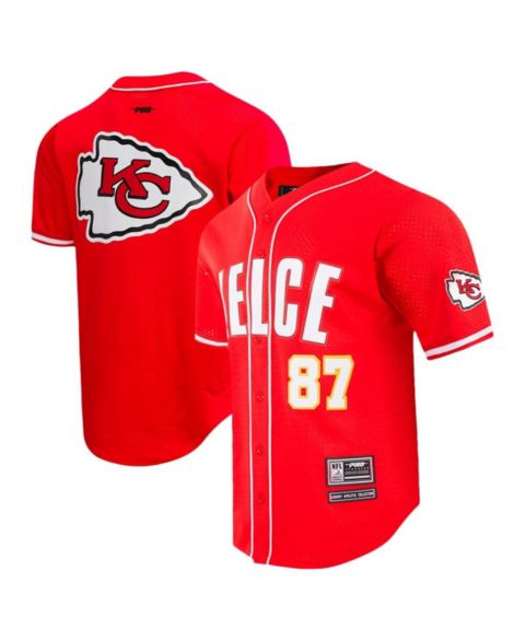 Мужской топ Pro Standard Travis Kelce Red Kansas City Chiefs Mesh Button-Up Baseball Jersey