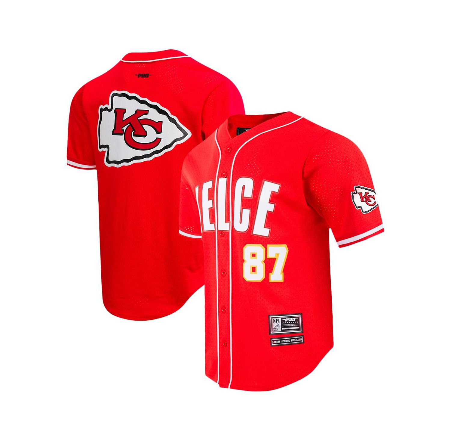 Men's Travis Kelce Red Kansas City Chiefs Mesh Button-Up Baseball Jersey