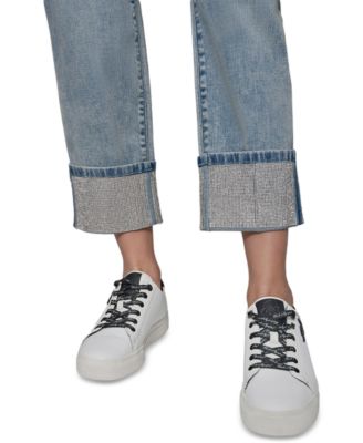 Petite Crystal-Cuff Cropped Jeans
