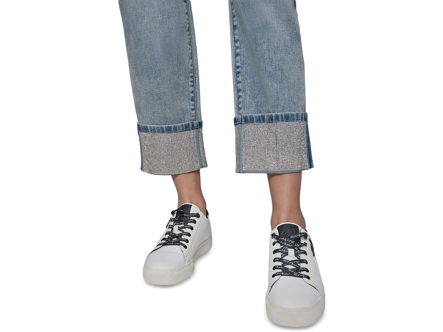 Женские джинсы KARL LAGERFELD PARIS Petite Crystal-Cuff Cropped Jeans, цвет: Ледяной синий — фото 5