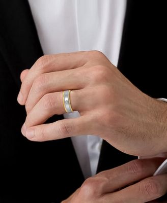 Men's Diamond Accent Two-Tone Ceramic & Stainless Steel Band