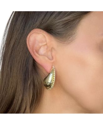 Polished Teardop Bubble Stud Earrings with CZ Accents