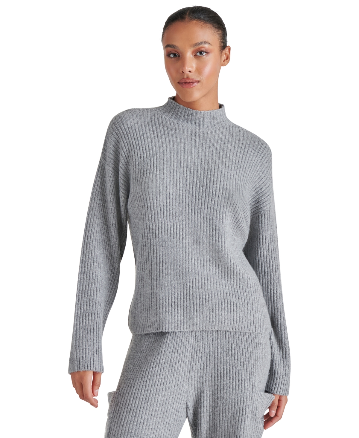 Steve Madden Willa Funnel Neck Sweater In Heather Grey
