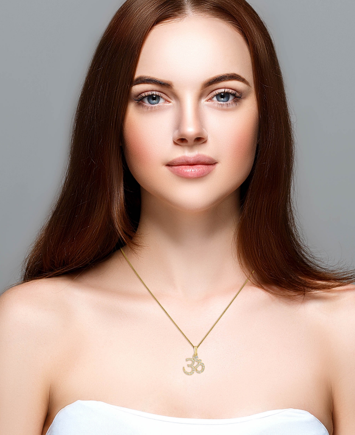 Shop Macy's Diamond Om 18" Pendant Necklace (1/6 Ct. T.w.) In 14k White Or Yellow Gold