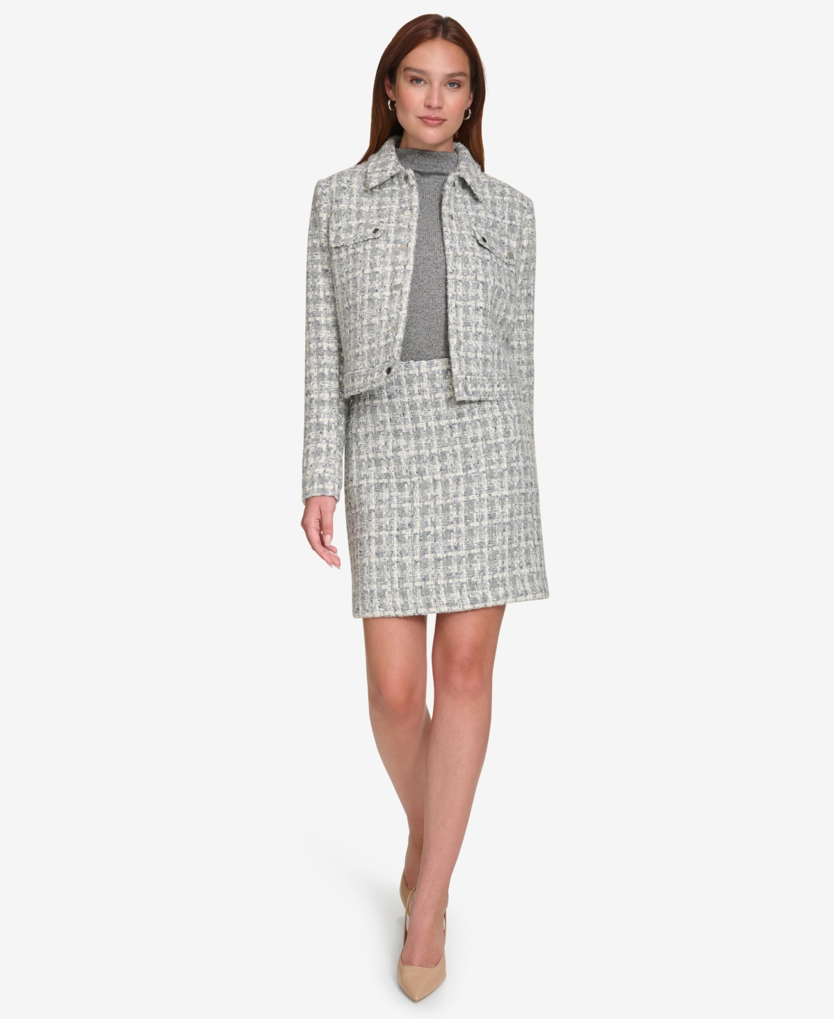 CALVIN KLEIN WOMEN'S TWEED BUTTON-FRONT JACKET 