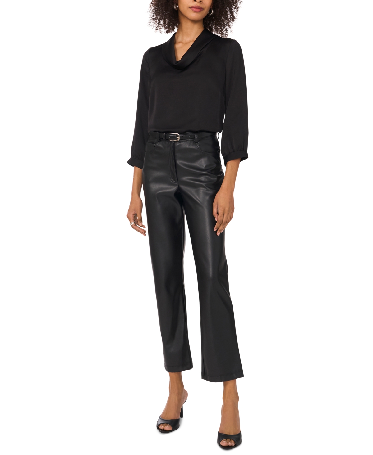 VINCE CAMUTO WOMEN'S SATIN COWLNECK 3/4-SLEEVE TOP 