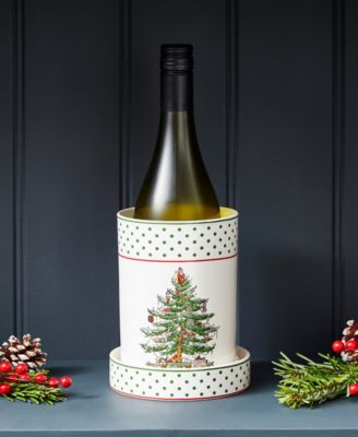 Christmas Tree Polka Dot Wine Cooler & Coaster Set