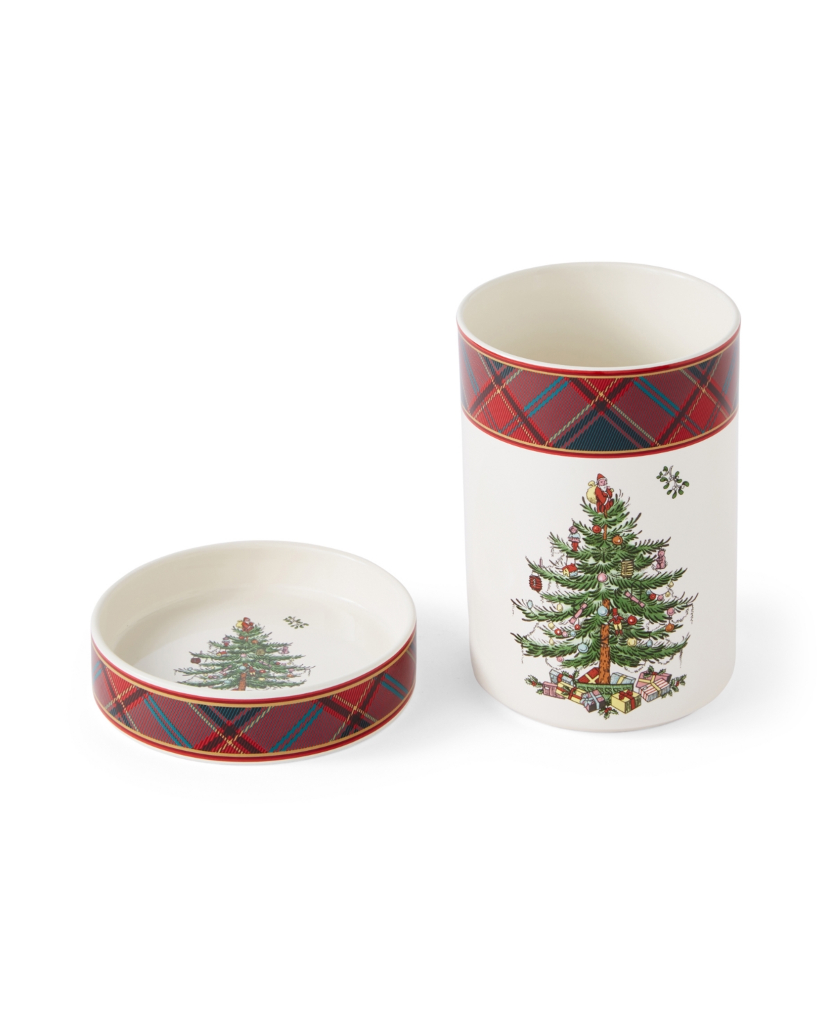Spode Christmas Tree Tartan Wine Chiller Coaster Set In Green
