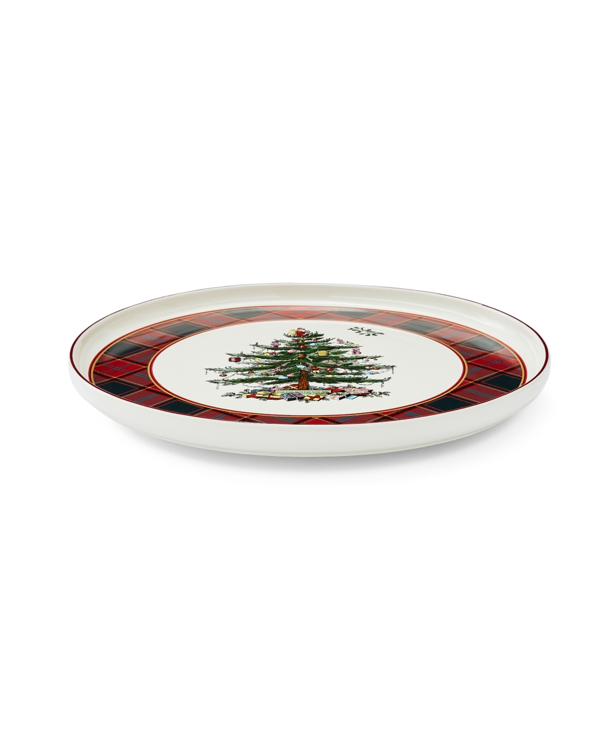 Spode Christmas Tree Tartan Lazy Susan Plate In Green
