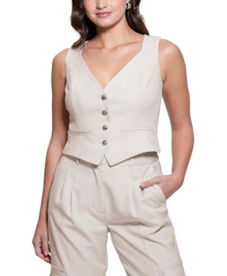 GUESS - Women's Matea Angled-Hem Cropped Suit Vest