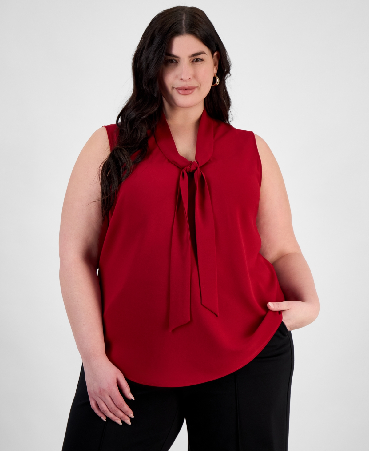 Kasper Tie Front Sleeveless Top In Fire Red