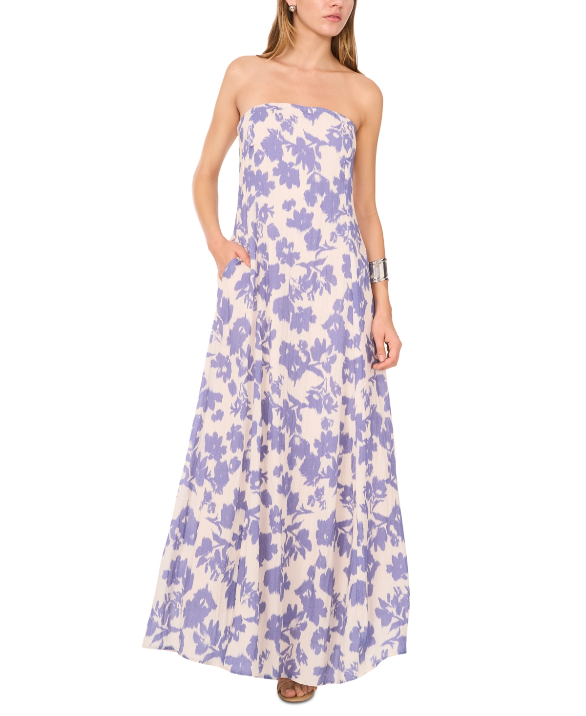 1.state Women's Floral-print Strapless Maxi Dress In Wind Chime