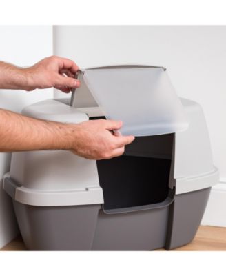 Large Hooded Corner Cat Litter Box with Scoop, Gray