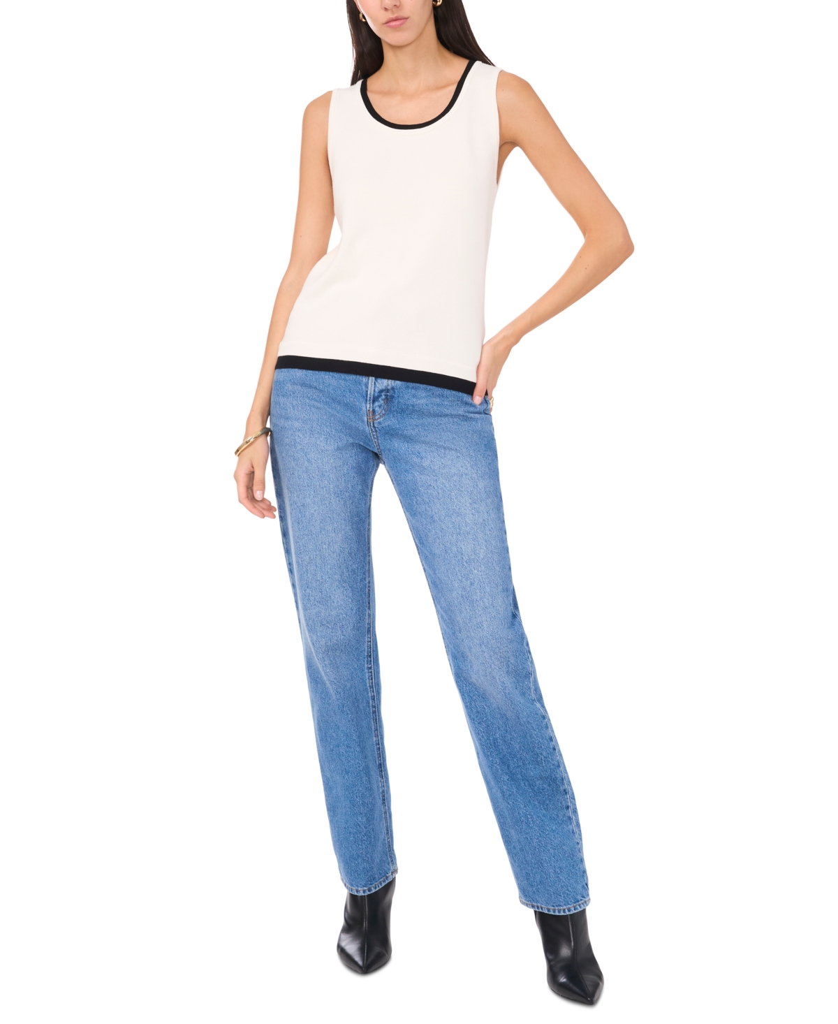Vince Camuto Women's Contrast-trim Sleeveless Sweater In New Ivory