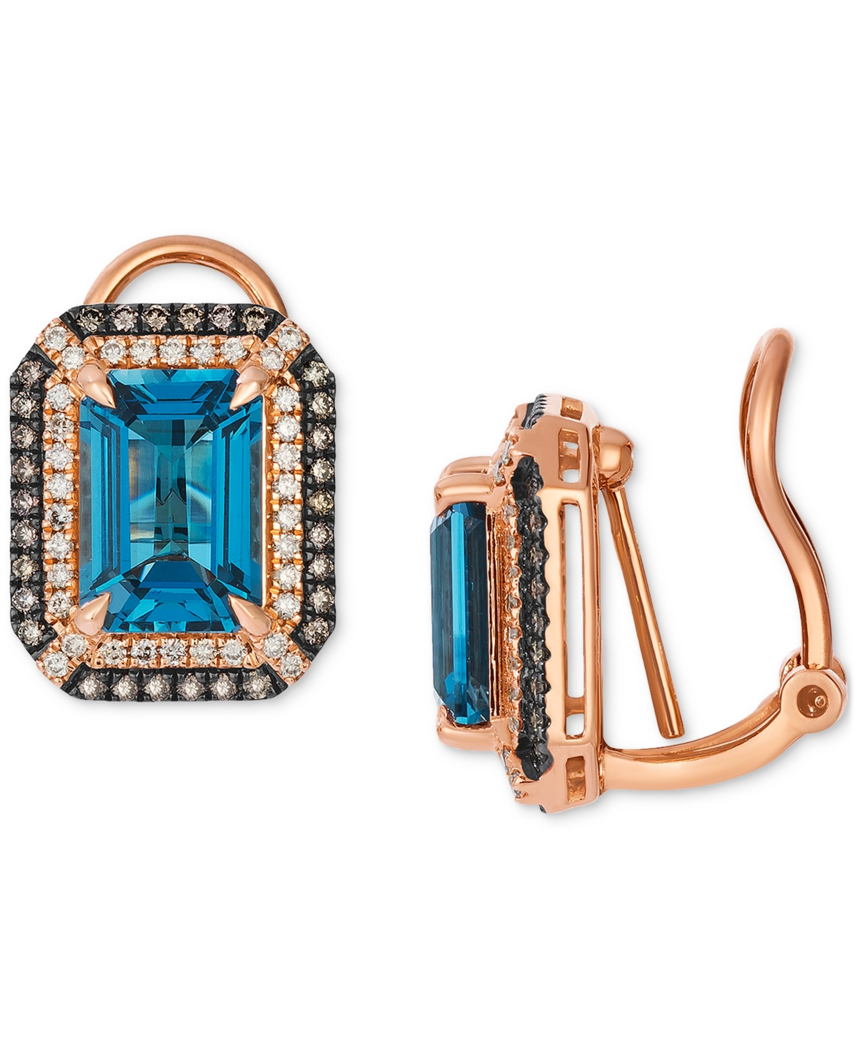 Le Vian Deep Sea Blue Topaz (5 Ct. T.w.) & Diamond (5/8 Ct. T.w.) Post/clip-on Convertible Button Earrings I In Rose Gold