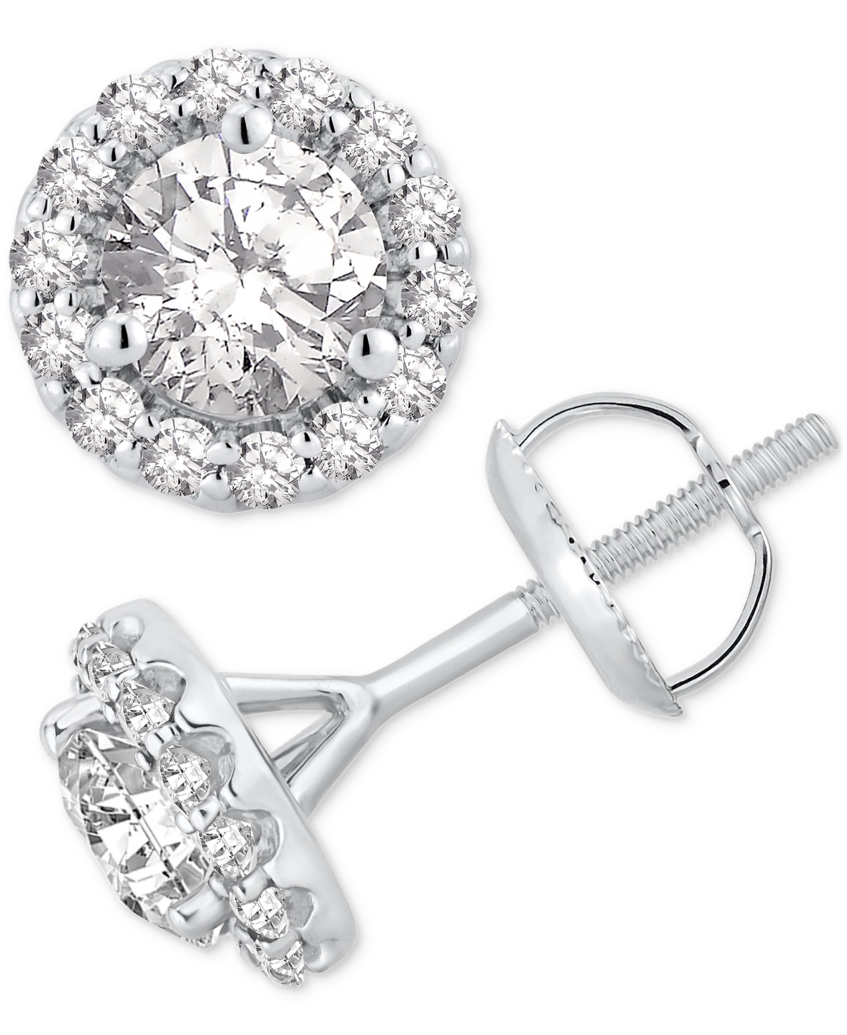 Gia Certified Diamond Halo Stud Earrings (1-1/4 ct. t.w.) in 14K White Gold - White Gold