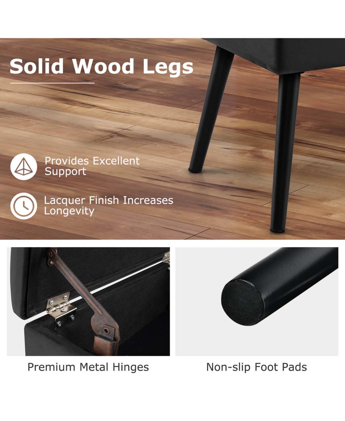 Costway 2 Pcs Velvet Vanity Stool Ottoman with Storage Solid Wood Legs Flip-Up Top