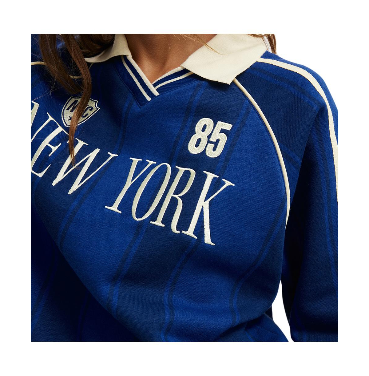 Cotton On Women's Sporty Polo Sweatshirt -/ marine blue / lemon