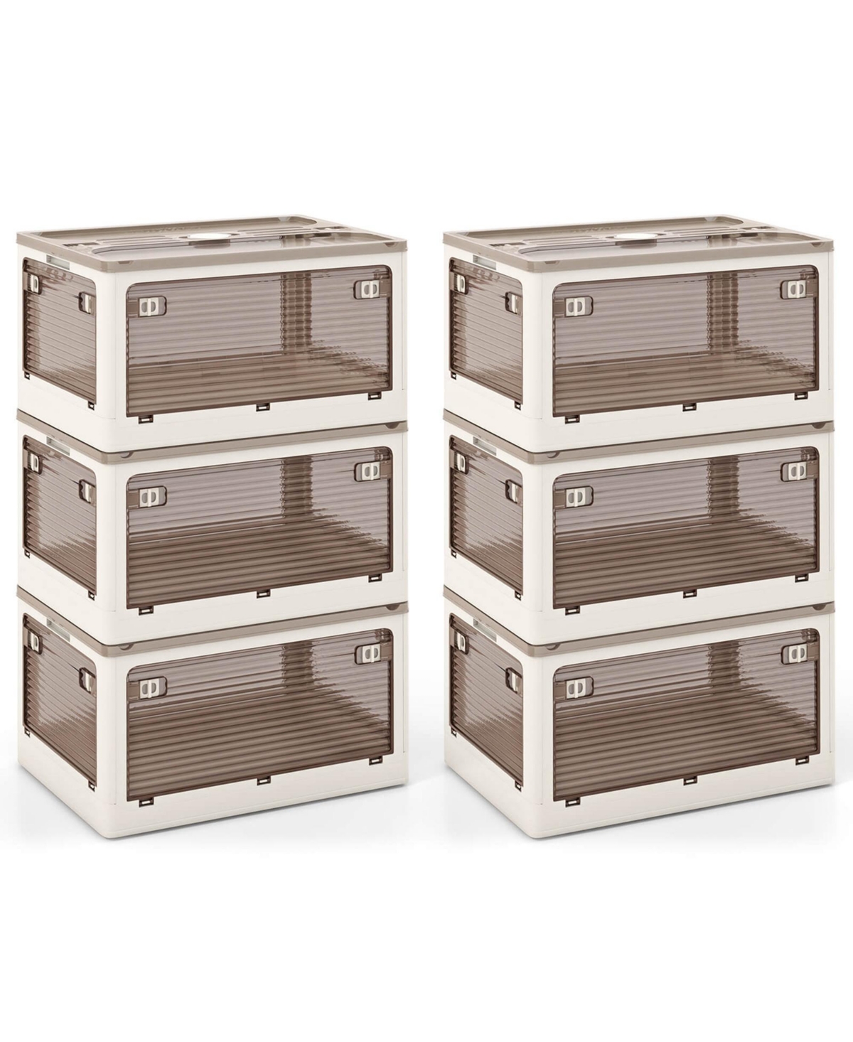 Pack Stackable Storage Bins with Lids 34.5 Gallon Collapsible Plastic Container Box - Brown