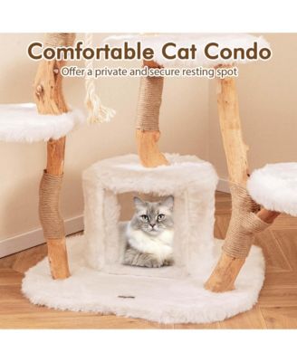 66" Tall Solid Wood Cat Tree with Perch Condo Jute Scratching Posts Sisal Rope