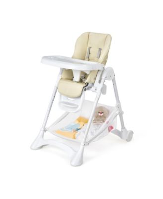 Baby Convertible Folding Adjustable High Chair with Wheel Tray Storage Basket