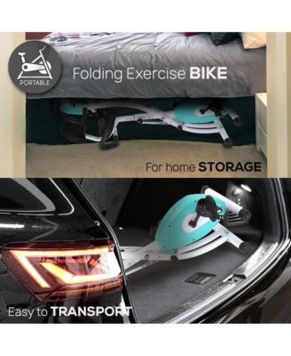 Folding Digital Exercise Bike with Pulse Monitor and Resistance Bands