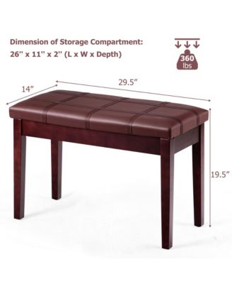 PU Leather Piano Keyboard Bench Padded Cushion Double Seat Storage
