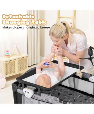 Portable Baby Playard Nursery Center Crib Bassinet w/ Hanging Toys & Music Box