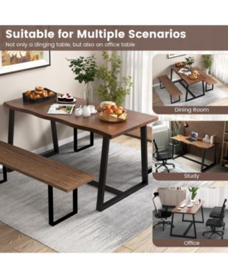 63" Large Dining Table with Wavy Edge and Heavy-duty Metal Frame