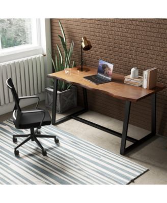 63" Large Dining Table with Wavy Edge and Heavy-duty Metal Frame