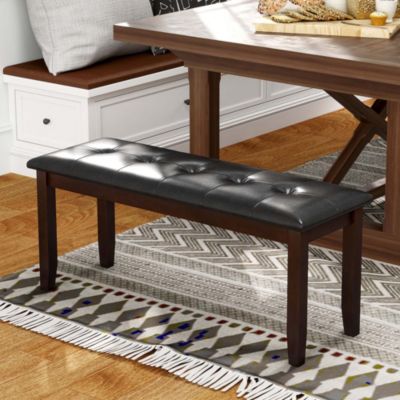 Upholstered PU Dining Room Bench Solid Wood Button Tufted Dining Room Bench