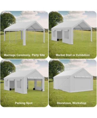 10x20FT Portable Garage, 10'x20' Carport Heavy Duty, Galvanized Frame & 180 g PE Waterproof Canopy, with 4 Doors (Included 2 Side Doors), and 4 Windows, for Pickup Truck, and Boat