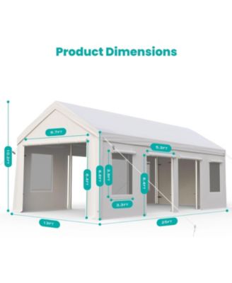 Carport Heavy Duty, 13x25ft Portable Carport with Reinforced Steel Poles, Upgraded Portable Garage with Doors & Window, Uv Resistant All-Season Waterproof Tarp, for Car, Truck, Boat,White