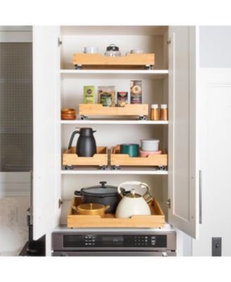 Bamboo Wooden Pull Out Cabinet Organizer with Heavy Duty Metal Rails and Bamboo Basket 11 x 20 In