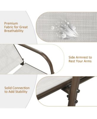 2 Pcs Outdoor Patio Lounge Chair Chaise Fabric with Adjustable Reclining Armrest