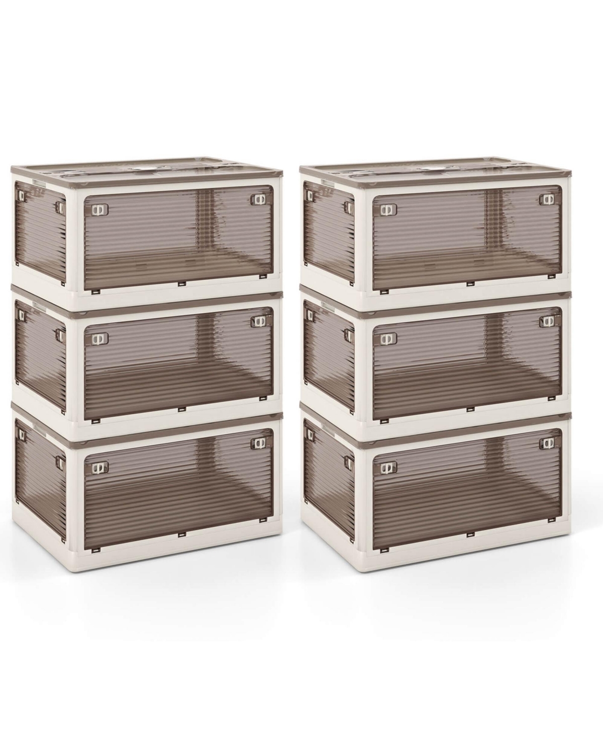 6 Pack Stackable Storage Bins with Lids 54 Gallon Collapsible Plastic Container Box - Brown