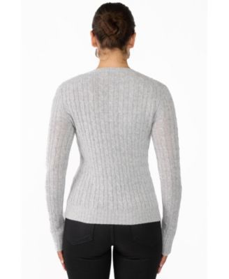 Women's 100% Cashmere Cable-knit Long Sleeve Pullover Crew Neck Sweater
